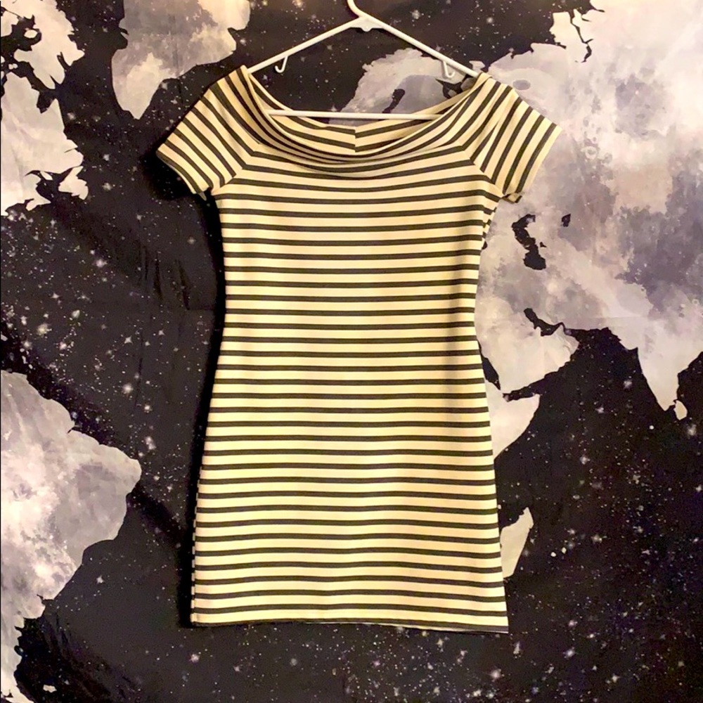 Zara Basics Striped Off Shoulder Bodycon Minidress